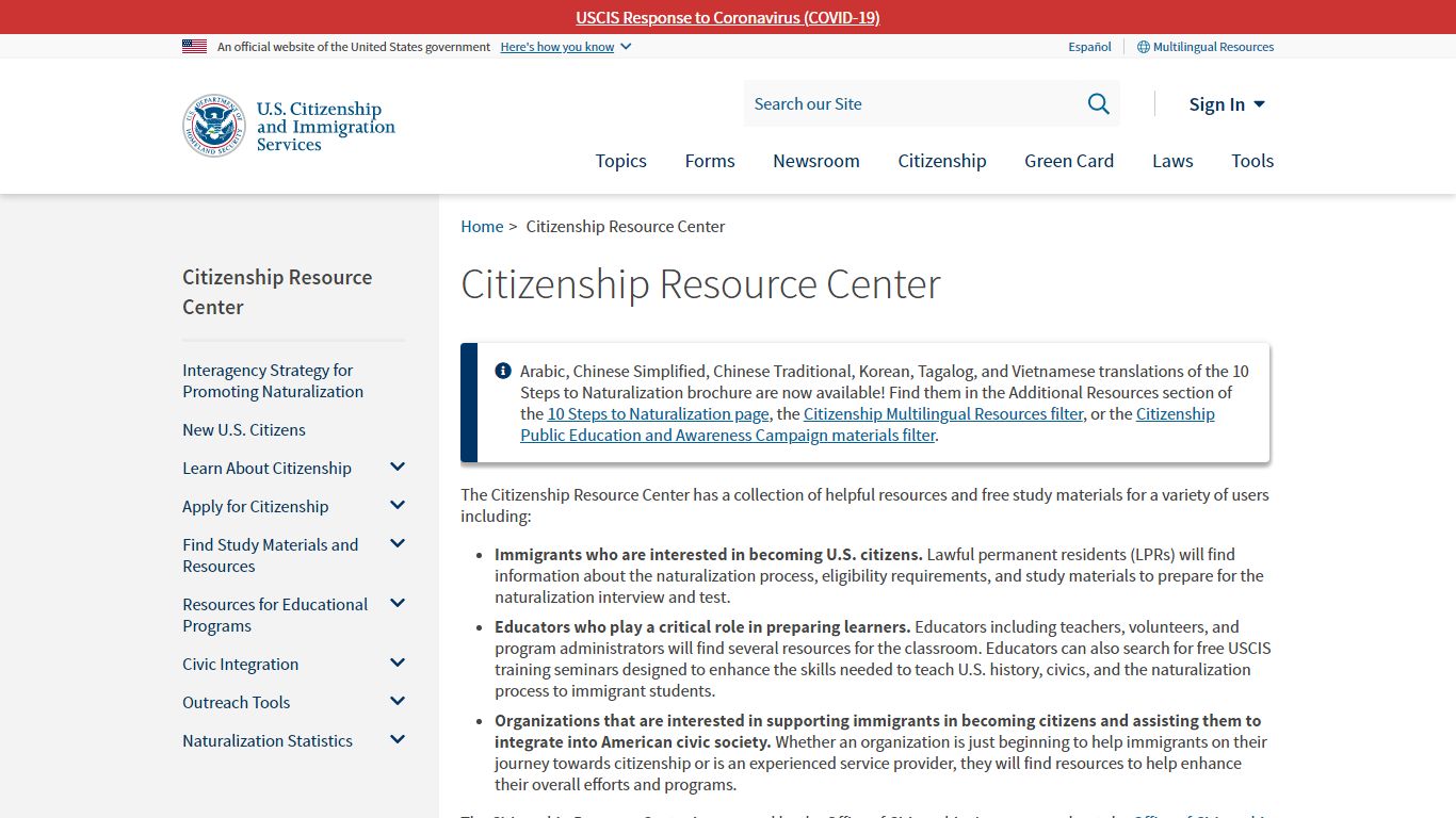 Citizenship Resource Center | USCIS